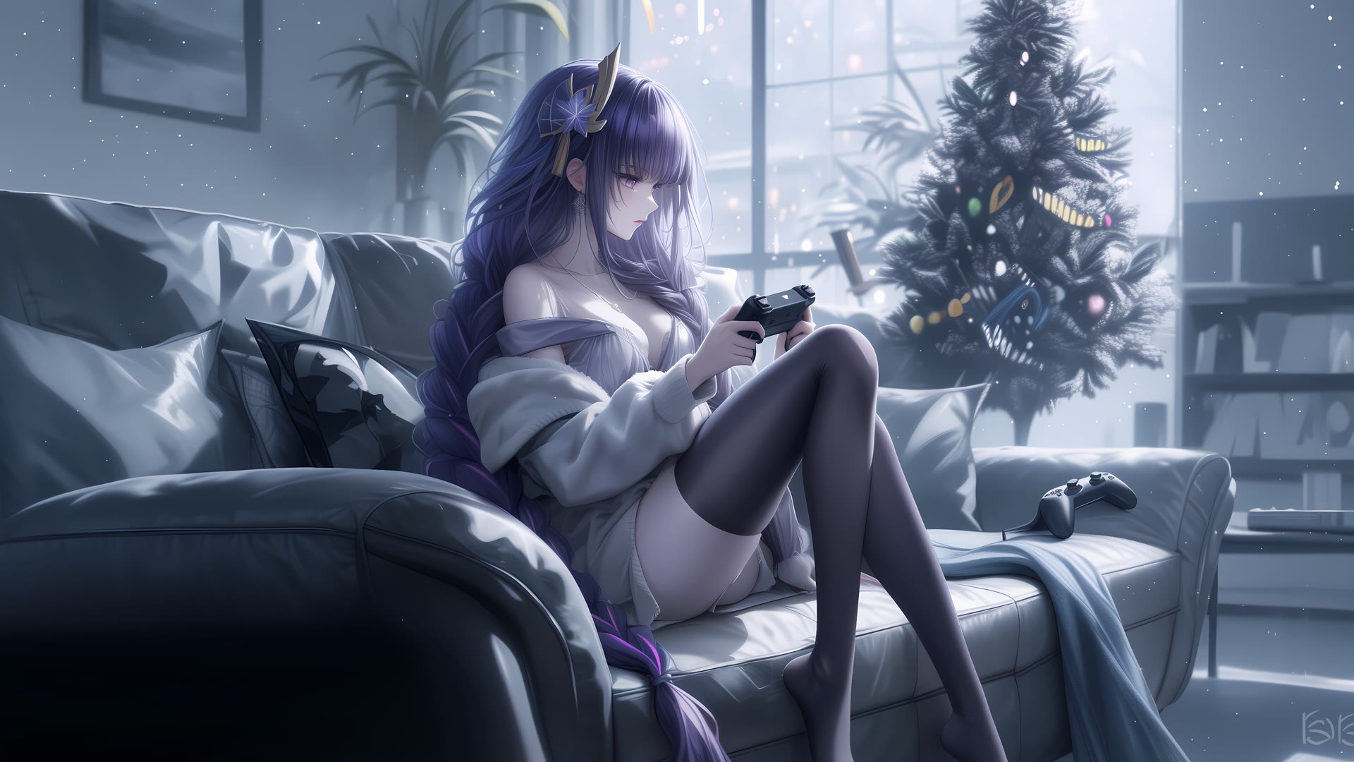 休闲美女-圣诞树